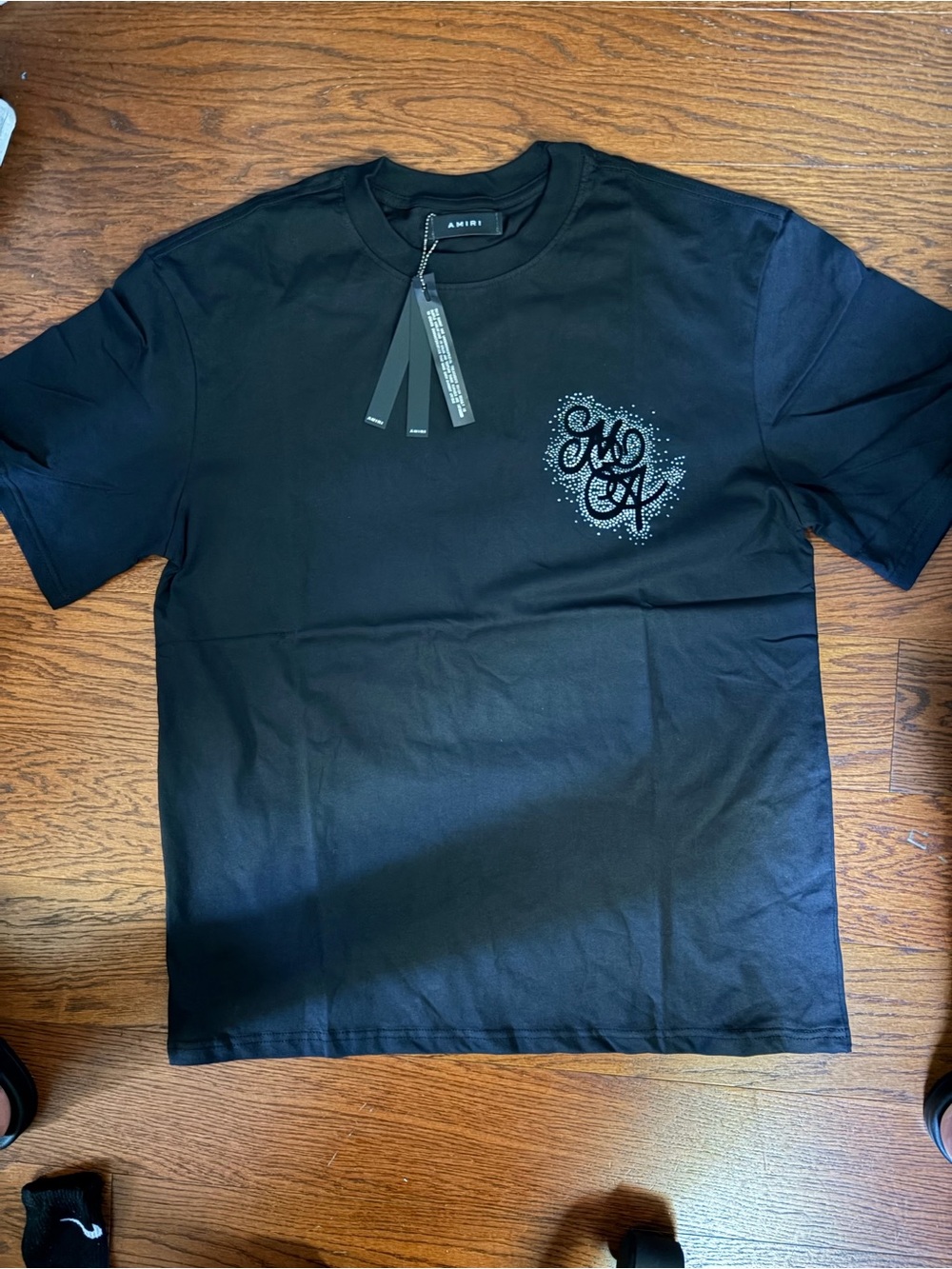 AMIRI Black Adult Tee with Rhinestone Script - Picture 2 of 4